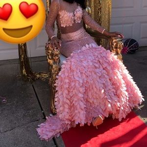 Jeweled pink pearled prom dress